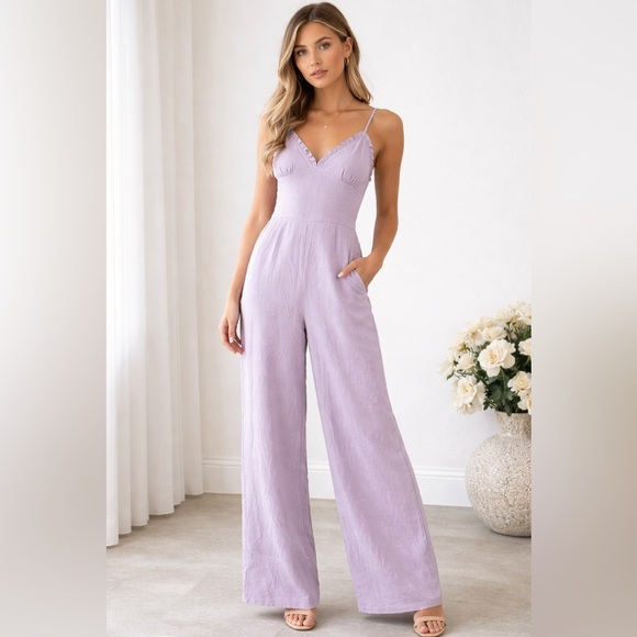 Forever 21 Pants - Forever 21 Lavender Linen Blend Wide Leg Jumpsuit XS NWT